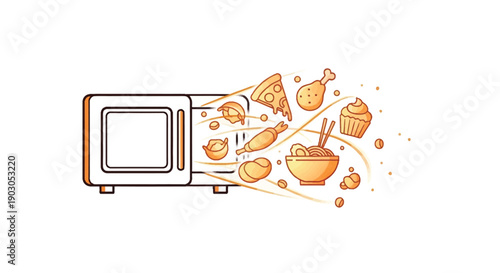 Microwave oven cooking various fast food items.