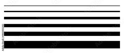 Straight Line Set Black Color Stripe Series from Thin to Thick, Medium, and Bold Geometric Parallel Lines Collection Modern Linear Elements on White Background Vector Design