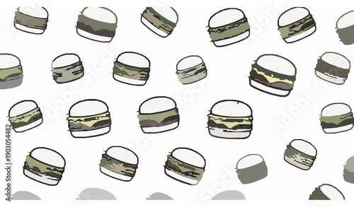 Playful doodle burger seamless pattern vector on white background