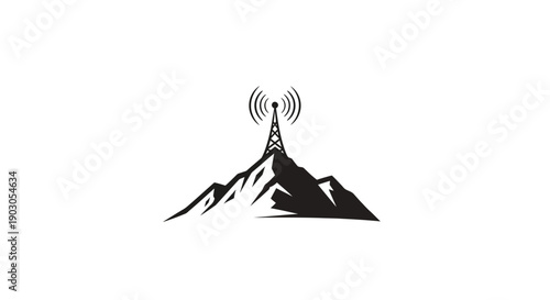 Mountain with Communication Tower Logo Design.