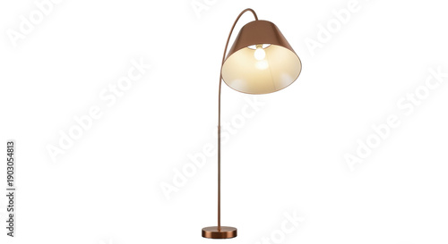 Εκτύπωση καμβά Elegant bronze floor lamp with cone shade isolated PNG, modern lighting fixture