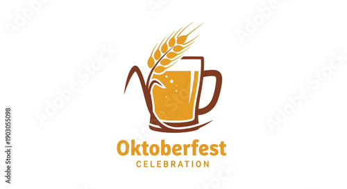 Oktoberfest Celebration Beer Mug and Wheat Logo Design.