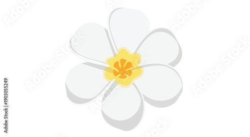 Stylized digital artwork depicting a graceful five-petal bloom with pristine white foliage and a vivid yellow center perfect for tranquil natural
