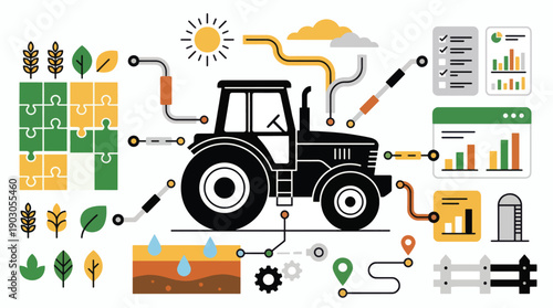 Tractor smart farming data analysis system Vector