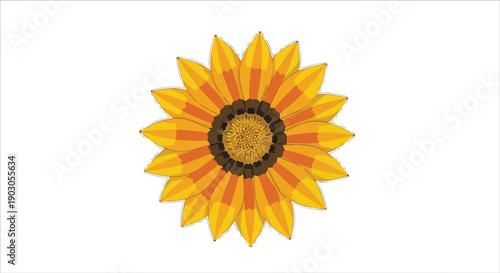 A vibrant digital illustration of a stunning yellow and orange flower, showcasing its unique striped petals and a deep textured center, embodying