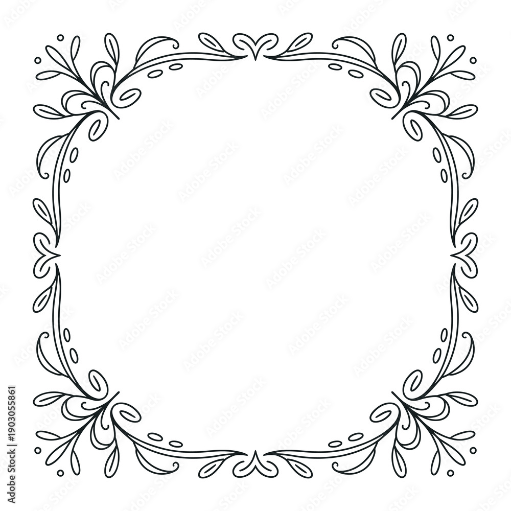 Obraz premium An elegant and minimalist square frame illustration with ornamental vine and leaf details