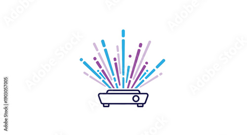 Projector emitting colorful light beams in a vibrant display.