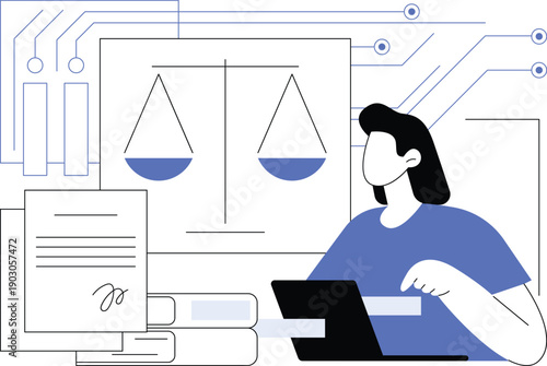 AI-Analyzed Legal Precedent abstract concept vector illustration.
