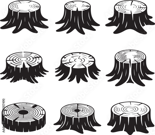 tree stumps in various cut styles and patterns