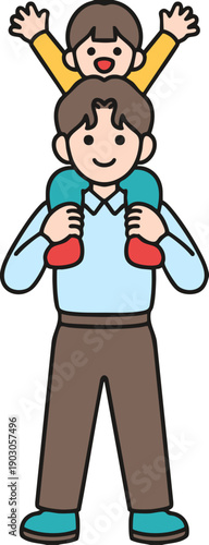 vector illustration of a father giving his son a piggyback ride