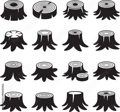 tree stumps in various cut styles and positions