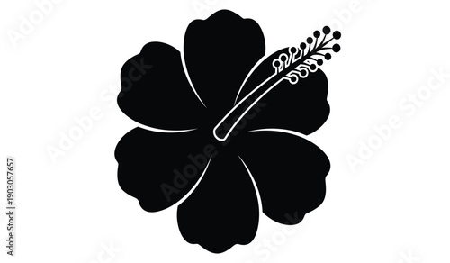 A black silhouette of a hibiscus flower with a detailed stamen and petals