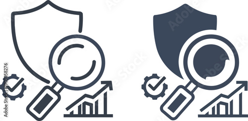 Security and Protection Icons with Magnifying Glass