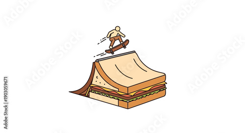 Skateboarder Performing Trick on Giant Sandwich Ramp.