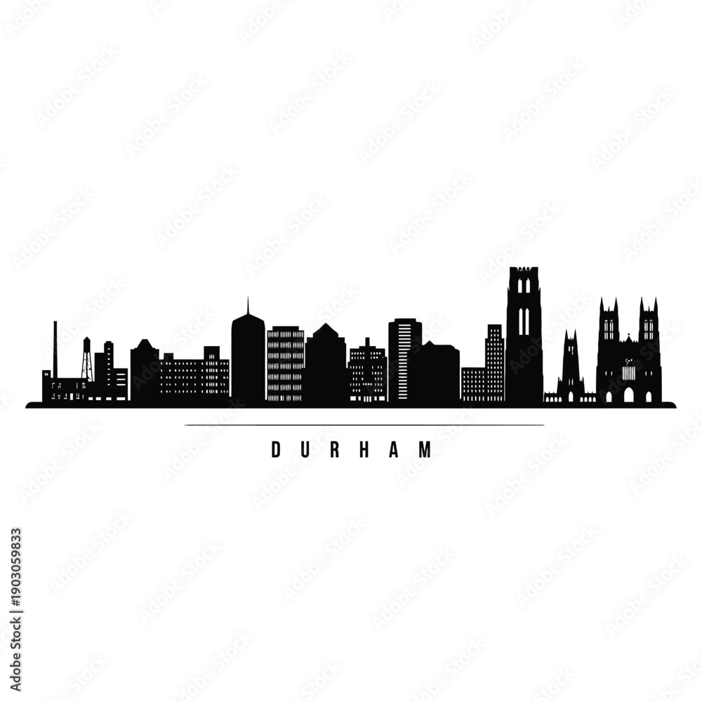 Obraz premium A stark black silhouette of the durham skyline against a white background