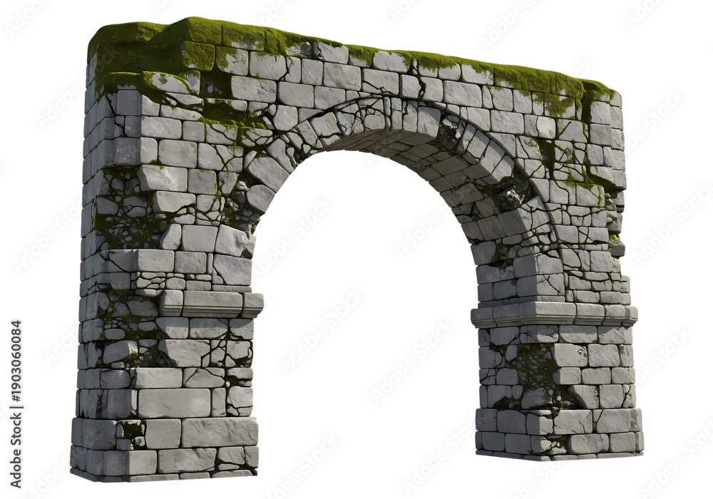 Fototapeta premium Ancient stone archway adorned with vibrant green moss