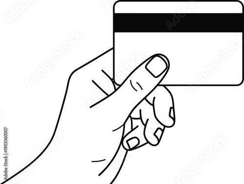 Hand holding magnetic stripe card icon, black and white vector symbol for payment, access, transaction, security, identification, swipe