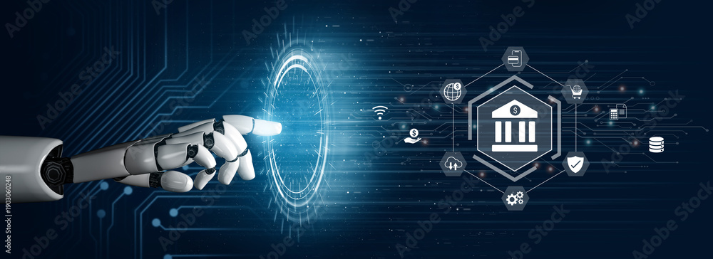 Naklejka premium Artificial intelligence enhances financial services and digital banking infrastructure for secure transactions Parse