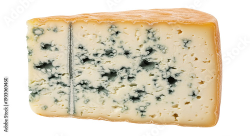 Bild auf Leinwand Wedge of Fourme d Ambert cheese isolated PNG, French blue cheese with mold on tr