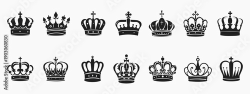 Set of black crown icons. Black crown symbol collection
