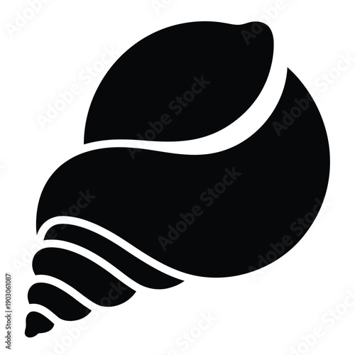 Simple black silhouette of a seashell with curved lines and a spiral