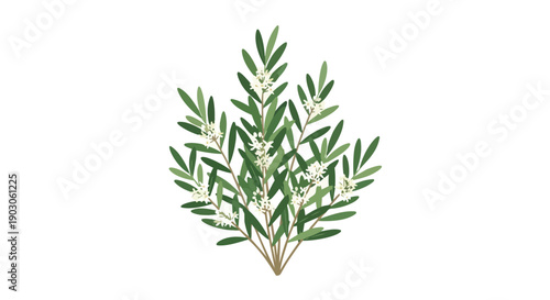 Lush green foliage with delicate white blossoms vibrant botanical illustration perfect for natural design elements and organic aesthetics background