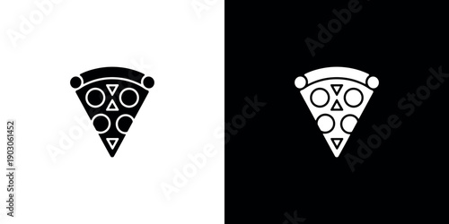 Black and white minimalist pizza slice with geometric toppings
