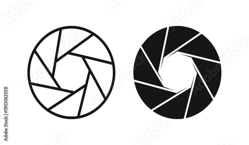 Camera shutter icons in black and white