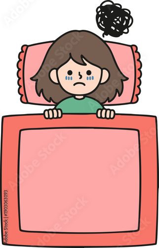 vector illustration of a tired girl unable to sleep