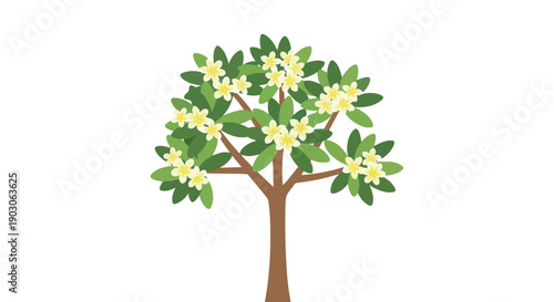 Stylized tropical bloom tree featuring bright yellow flowers and verdant leaves a harmonious natural design illustration