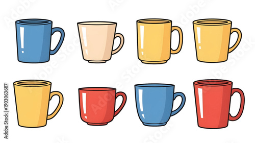 Collection of  Colorful Mugs in Various Shades Displayed.