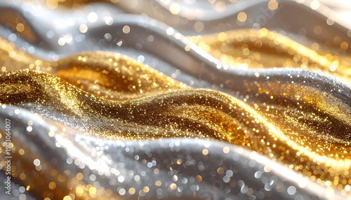 Golden & silver waves sparkle, glittering texture, bokeh lights