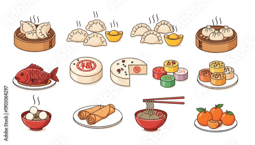 Collection of  Variety of Asian Food Dishes Displayed.