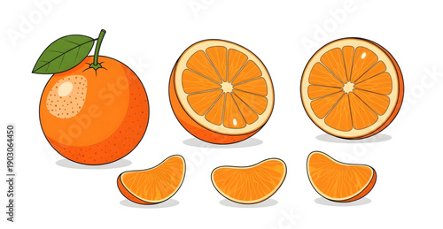 Fresh oranges with green leaf.