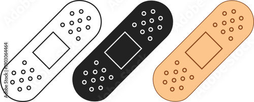 Minimal bandage icon set, Medical cute illustration of band aid in outline, flat style. Medical bandage plaster line icon. Symbol for healthcare and first aid concepts, vector illustration