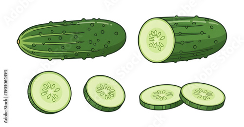 Sliced cucumbers on white background.