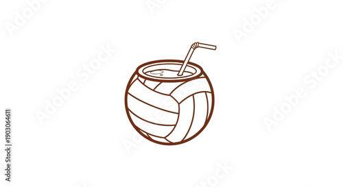 Volleyball Drink Minimalist Line Art Illustration.
