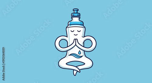 Water Bottle Character Meditating in Yoga Pose.