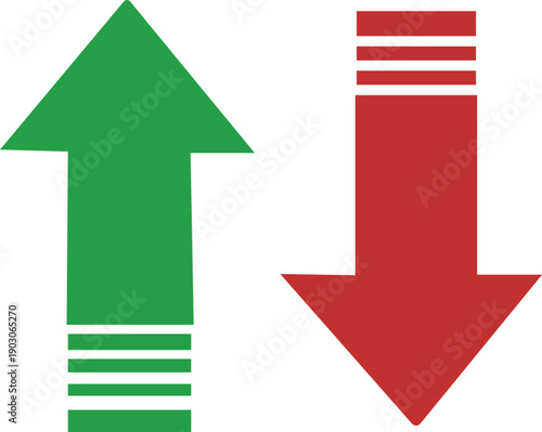 Green upward arrow and red downward arrow symbols side by side on a white background