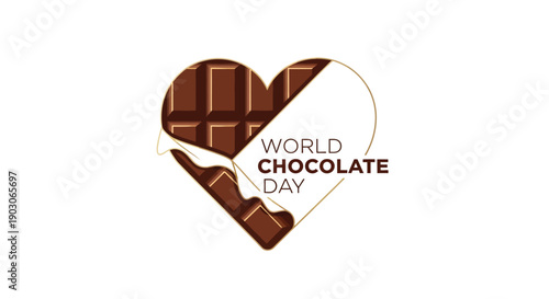 World Chocolate Day Heart Shaped Bar with Melted Chocolate.