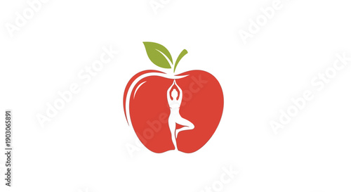 Yoga pose inside a red apple, healthy lifestyle concept.