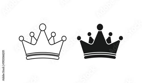 Black and white crown icons in simple line art style for royalty or luxury concepts