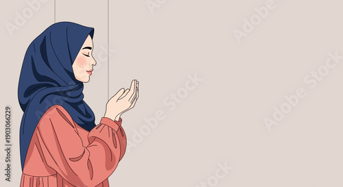 Young Muslim Woman Praying in Hijab, Peaceful Devotion, Spiritual Moment