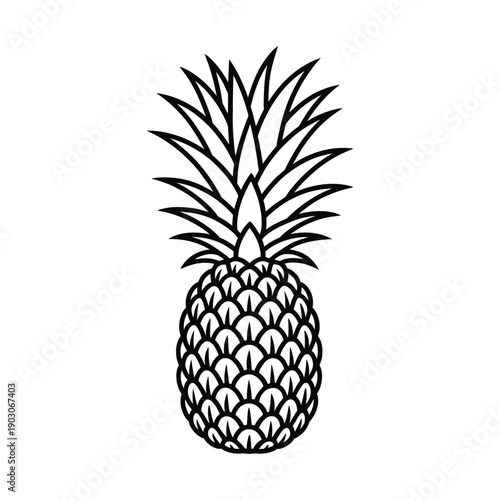 A simple black and white illustration of a ripe pineapple fruit