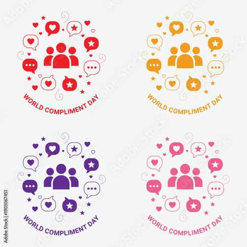 World Compliment Day Graphic Set with People, Hearts, and Stars