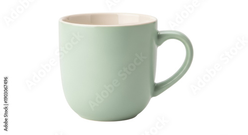 Light green ceramic mug isolated PNG, minimalist design for coffee or tea on transparent background