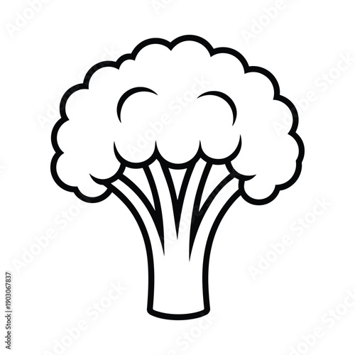 Simple black and white line drawing of a broccoli floret