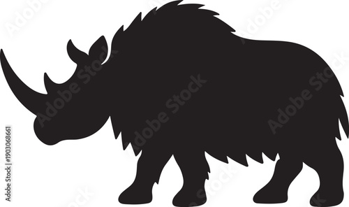 Woolly rhinoceros animal silhouette profile vector illustration