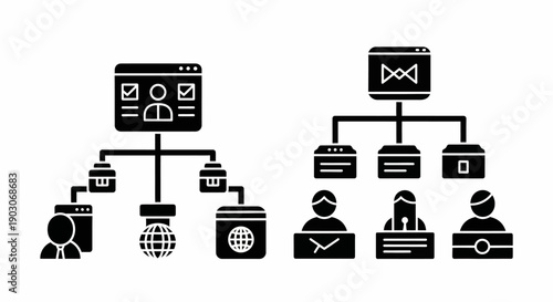 Business organization chart, team structure, hierarchy, workflow diagrams