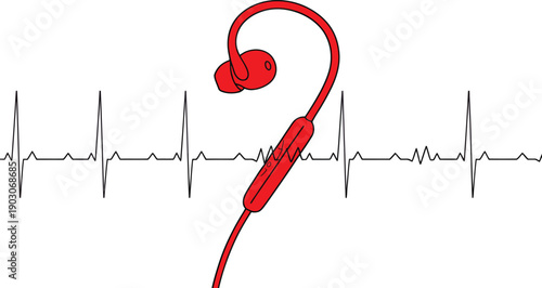 Red Headphones on EKG Heartbeat Line